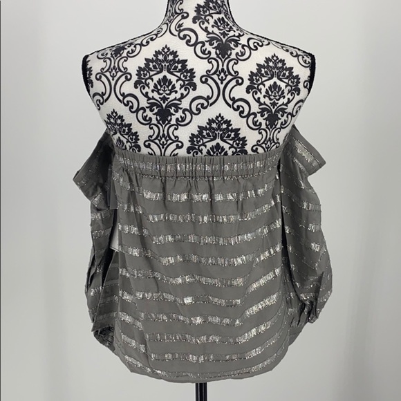 1.State Womens Sparkly Dressy Strapless Top silver metallic fringe off shoulder - Picture 10 of 13